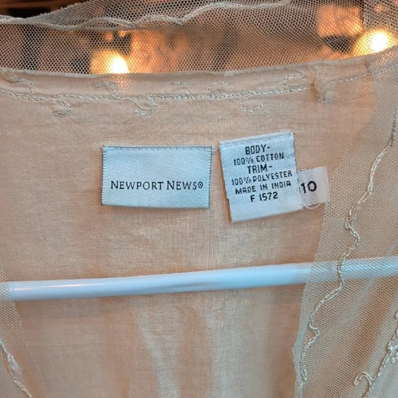 Newport News Sheer Lace-Trim Open Lace Duster Cardigan in Cream - Picture 2 of 5